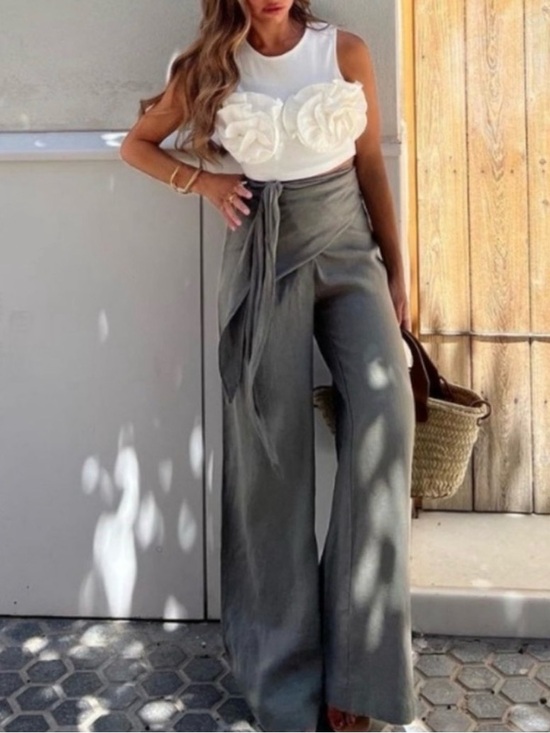 Zara Pants - ZARA Pareo Linen Wide Leg Pants Large Green Drape Slouchy Minimalist Resort NWT